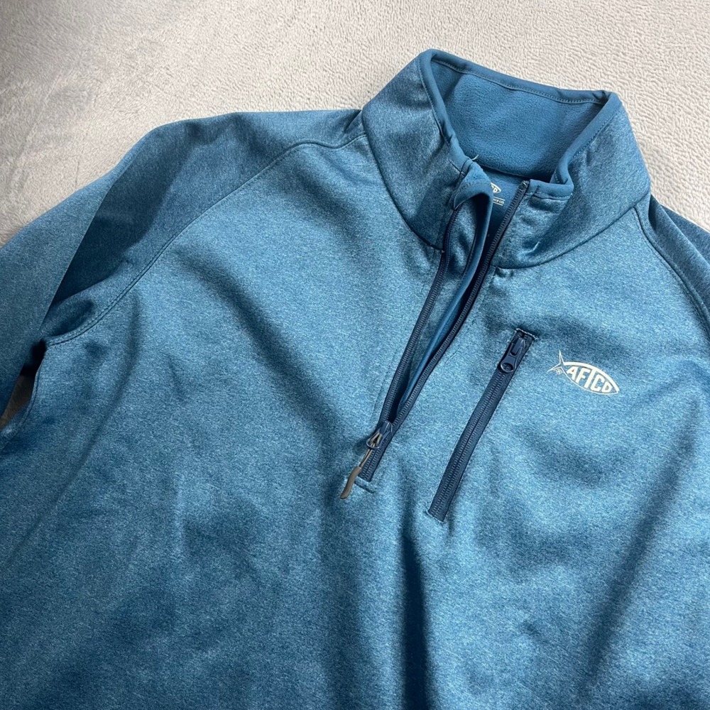 AFTCO Mens Blue Heather Quarter Zip Pullover Fishing Fleece Jacket Large